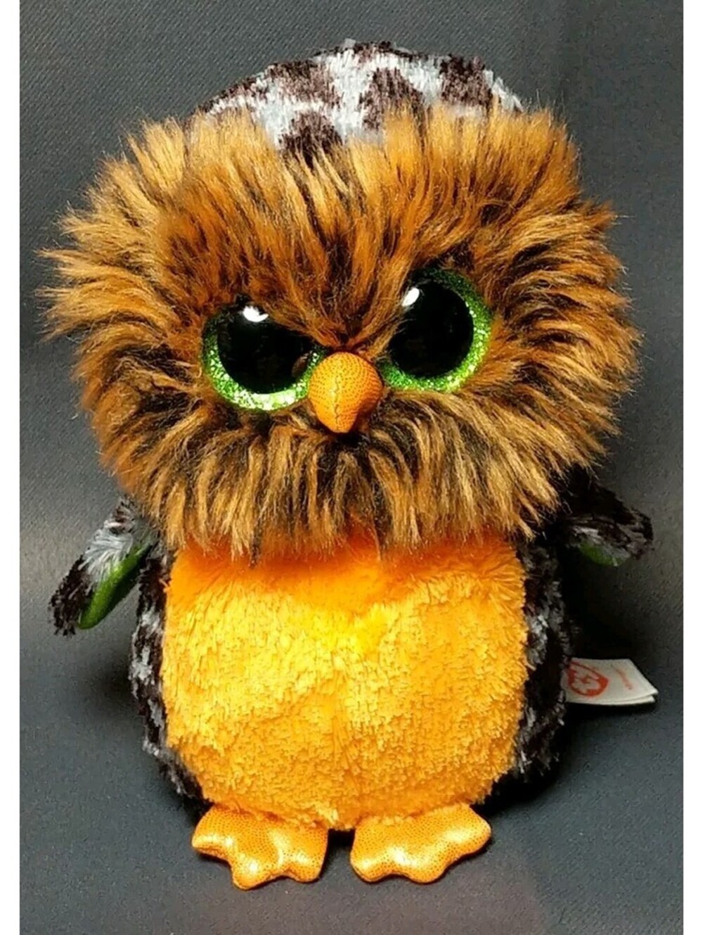 Ty Beanie Boo Midnight Owl Halloween Plush Retired 2015 Green Glitter Eyes 6"